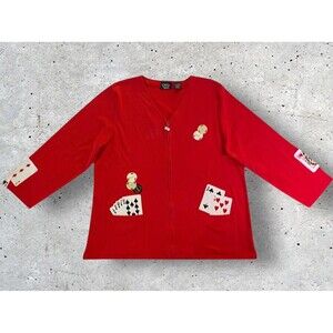 VTG 90s Christina Rotelli Cardigan Sweater Casino Gambling w/Dice Zipper Size XL